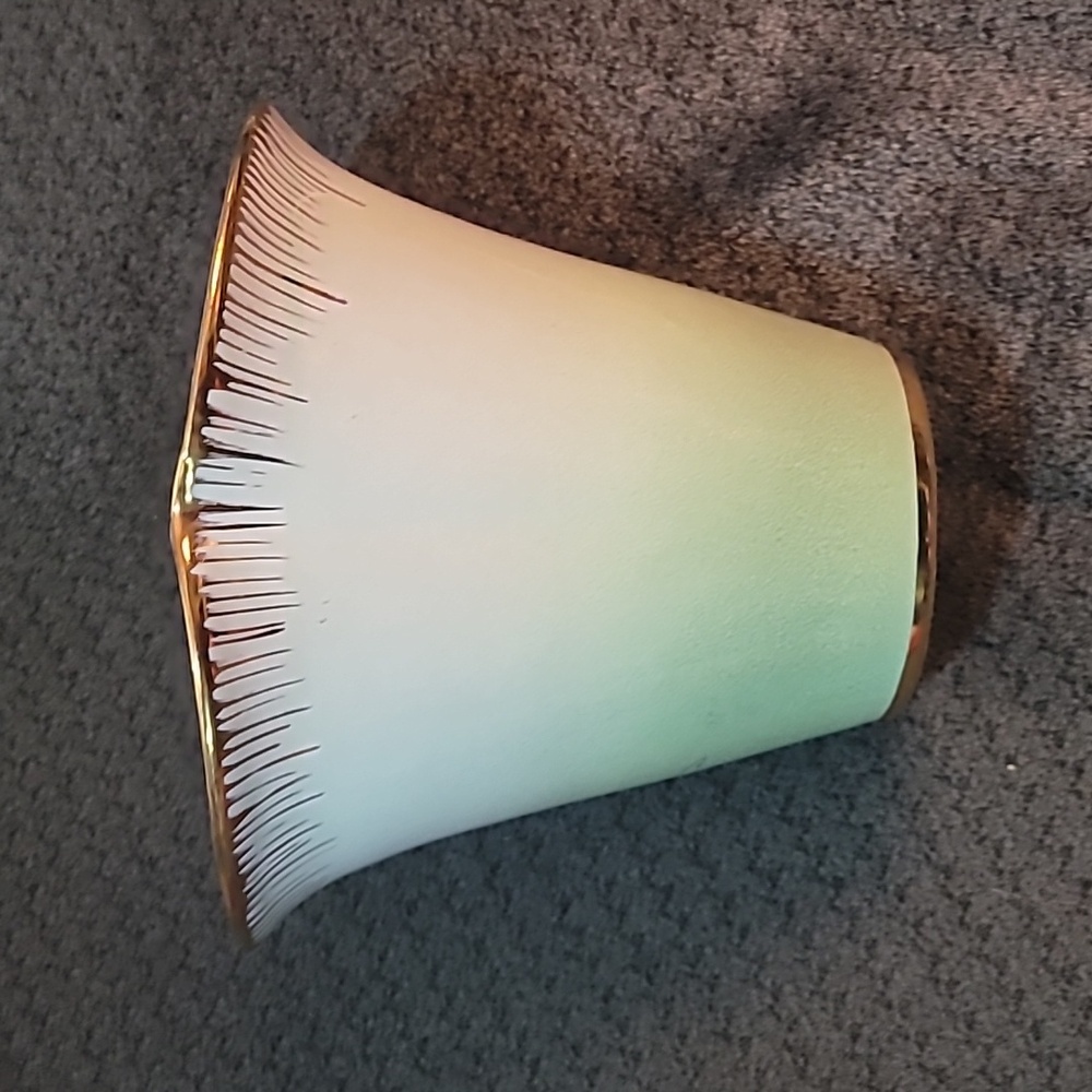 Handpainted Italian green and white ombre ceramic vase with gold accents